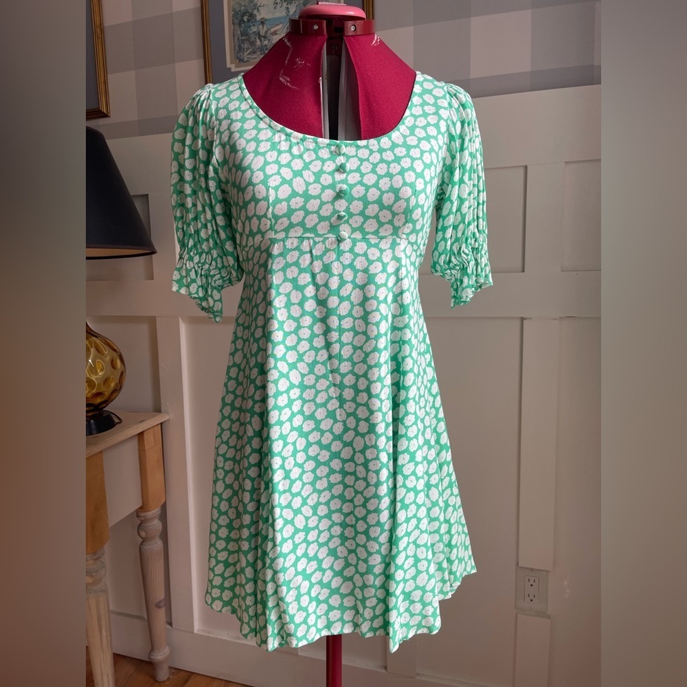 Faithfull the Brand Green and White Summer Romantic Floral Dress Size XS